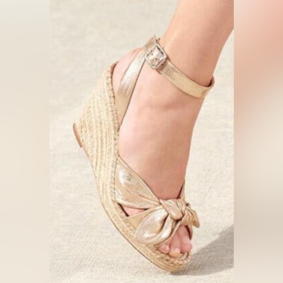 NWB Loeffler Randall Tessa SL GOLD Espadrille Wedge Sandals